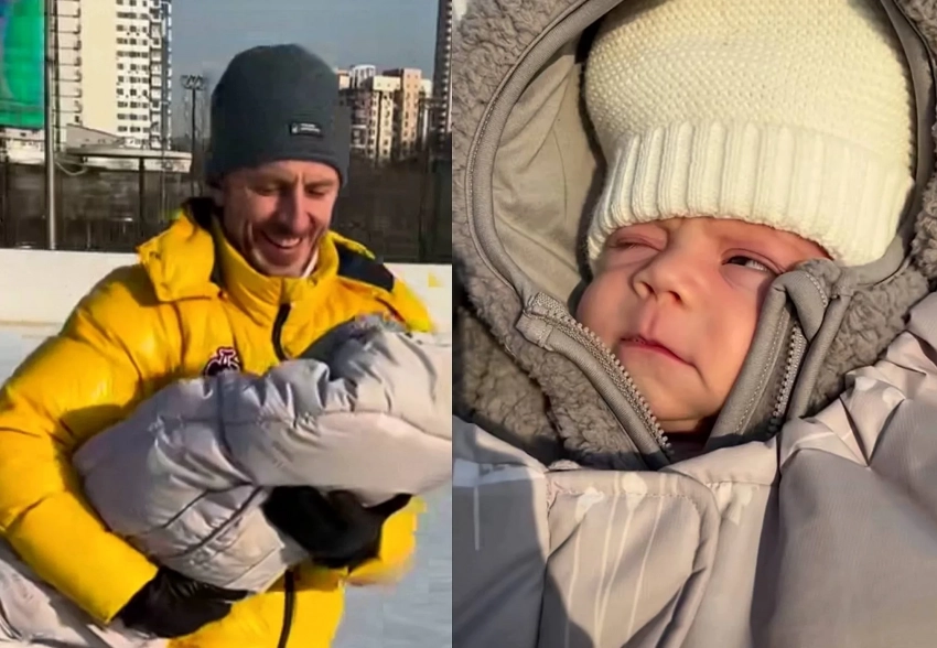 Муж Маргариты Дробязко, которая стала мамой в 53 года, впервые вышел на лёд с двухмесячной дочерью